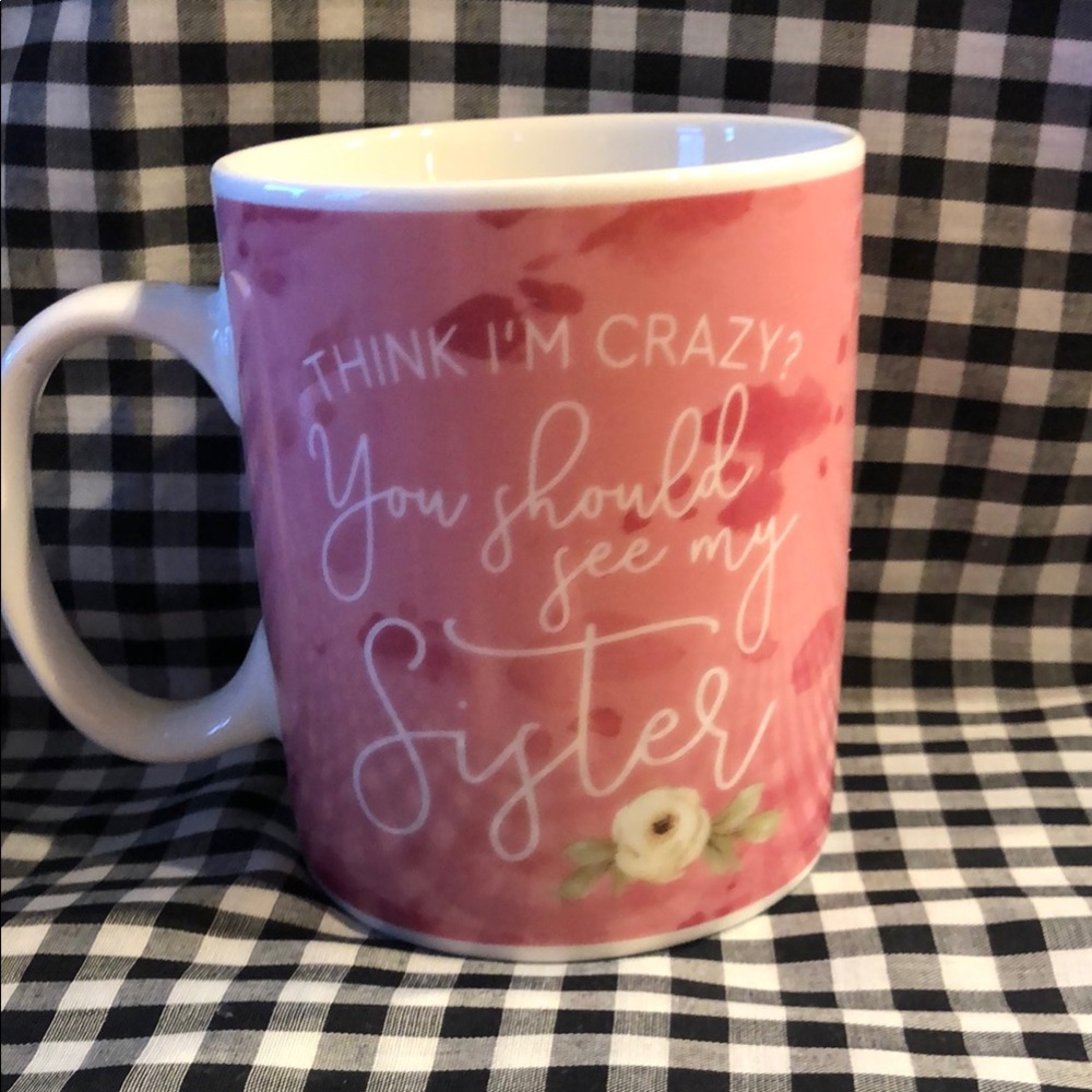 Pink and White Ceramic Mug with Script Design